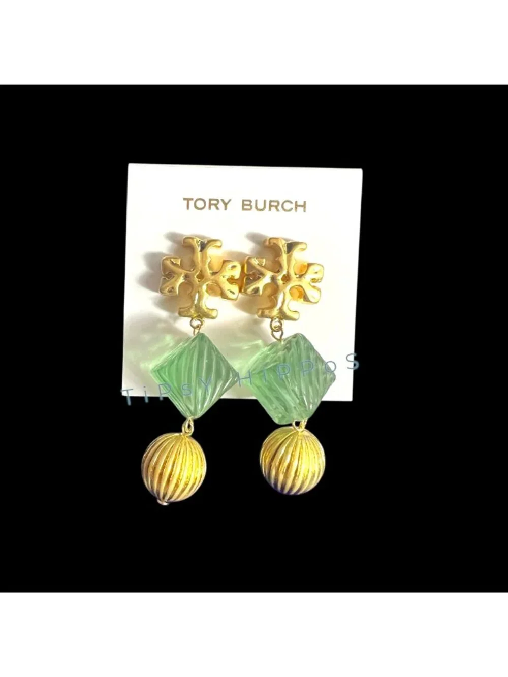 *** New!  Tory Bruch Roxanne Dangle Earrings in Gold and Green